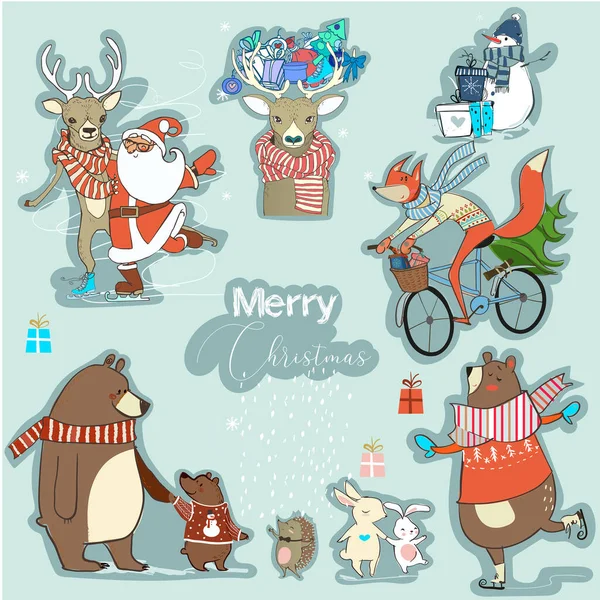 Linda colección de personajes de dibujos animados Navidad — Vector de stock