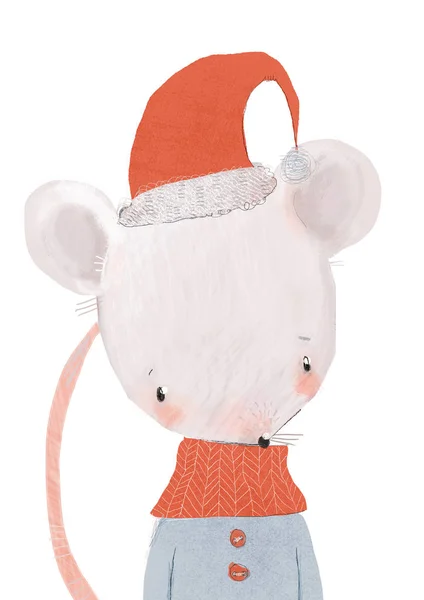 Portrét roztomilé myšky s kloboukem a šátkem — Stock fotografie