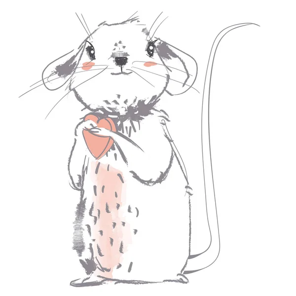 Schattig klein muis meisje met hart — Stockvector