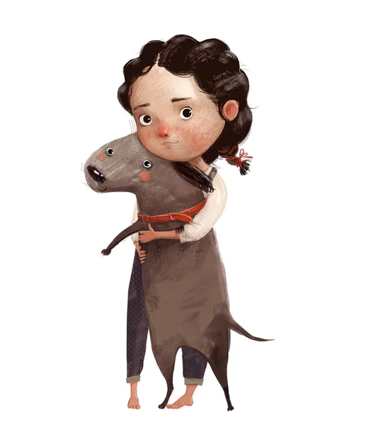Linda niña con marrón perro encantador —  Fotos de Stock