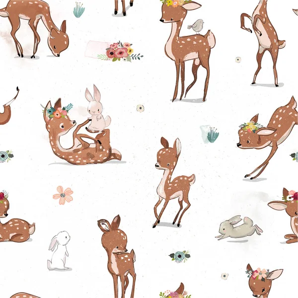 Seamless pattern with cartoon fawn — Stock Photo, Image