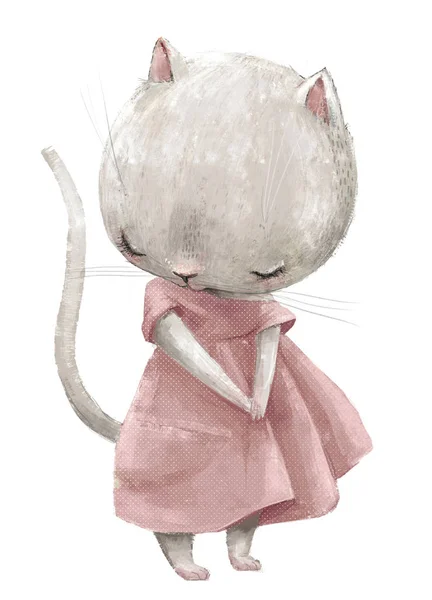 Χαριτωμένο μικρό κοριτσάκι γατάκι με ροζ φόρεμα — Φωτογραφία Αρχείου