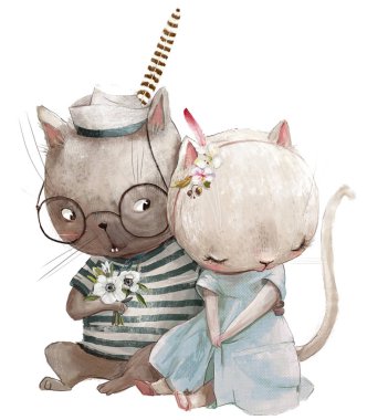 Çiçekli güzel bir çift kedi.