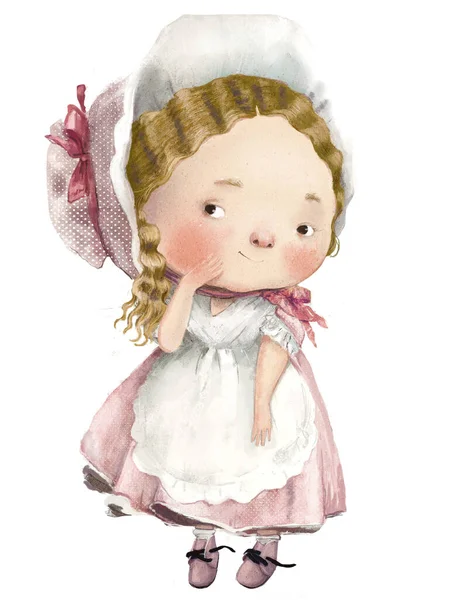 Cute cartoon lovely girl with dress and apron — Stockfoto