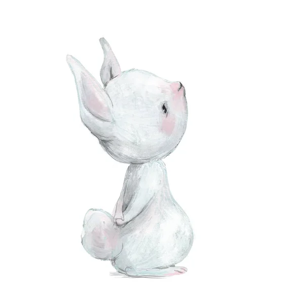 Roztomilý malý bílý kreslený zajíc — Stock fotografie