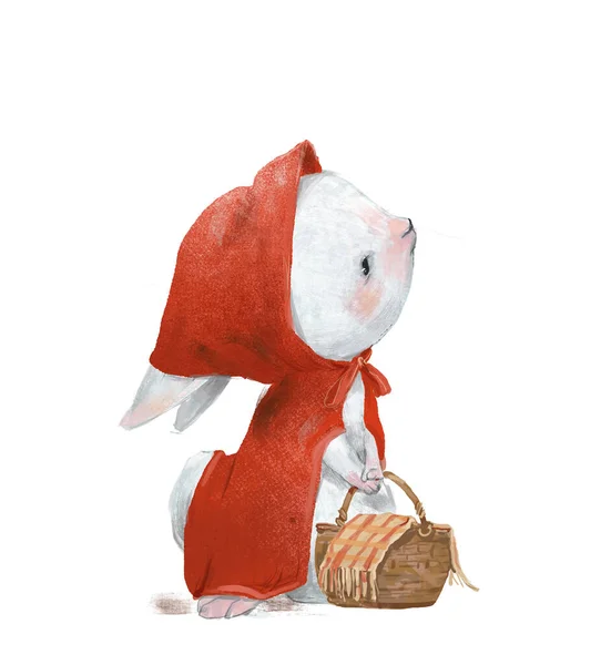 Roztomilý malý bílý kreslený zajíc — Stock fotografie