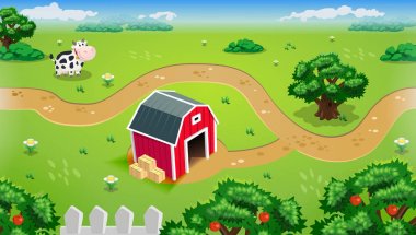 Mobil çiftlik yatay, kırmızı ahır tam renkli vektör tasarım Eps 10.