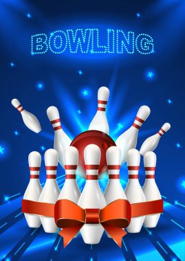 Bowling flyer şablonu. A6 format boyutu. Vektör klip sanat çizim.