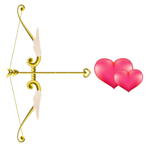 Valentine's day gold bow and arrow. Vector clip art illustration. — Stock Vector