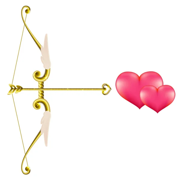 Valentinstag Goldbogen und -pfeil. Vektor Clip Art Illustration. — Stockvektor