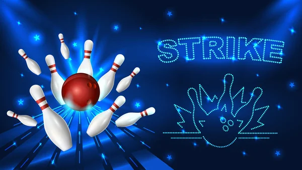 Bowling-Streik-Vorlage. Banner in TV-Größe. Vektor Clip Art Illustration. — Stockvektor