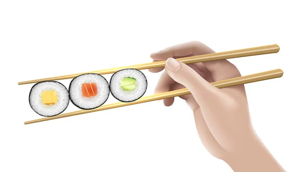 Hand hält Sushi. Vektor Clip Art Illustration. — Stockvektor