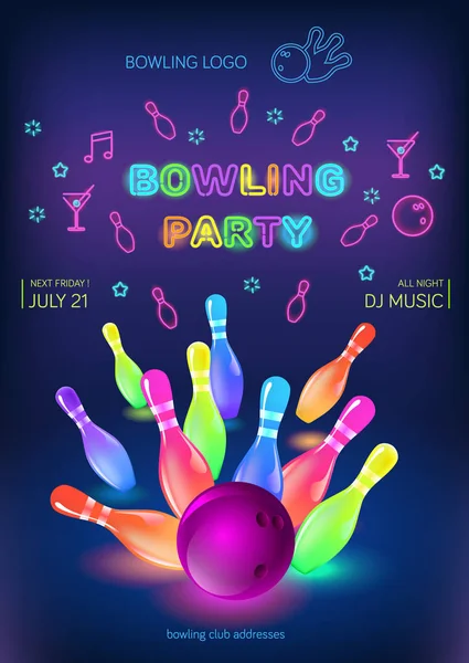 Bowling Party Mall Format Storlek Vektor Clip Art Illustration — Stock vektor