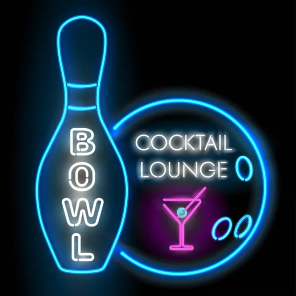 Schüssel Und Cocktail Lounge Neon Seufzer Vektor Clip Art Illustration — Stockvektor