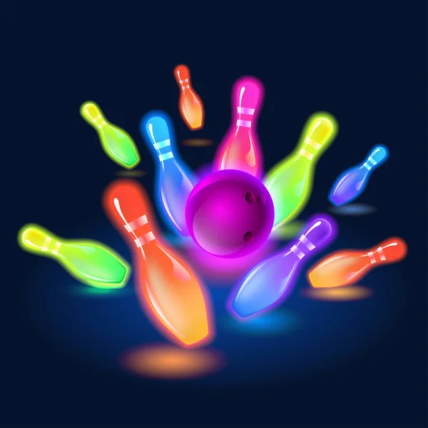 Bowlen Neon Gloeiende Pinnen Vectorillustratie Clip Art — Stockvector