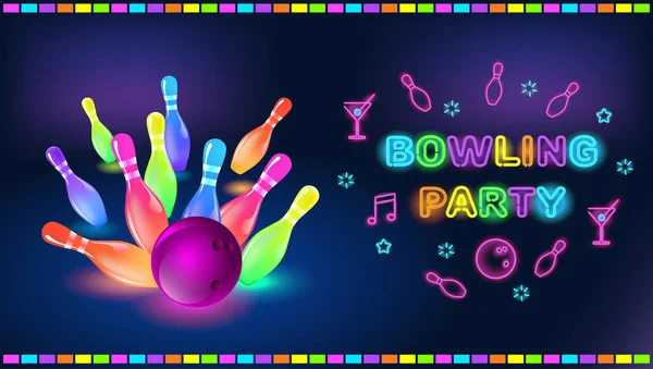 Bowling Party Mall Storlek Banner Vektor Clip Art Illustration — Stock vektor