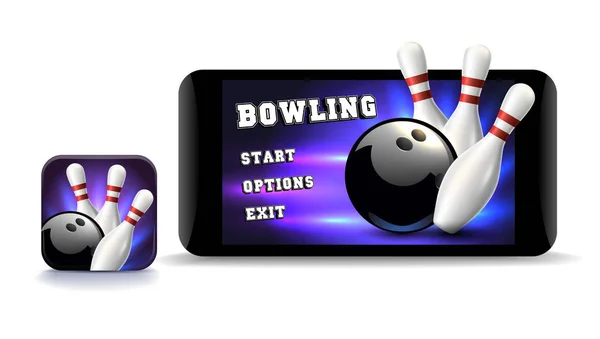 Handyspiel Symbol Bowlingspiel Ikone Mobiles Spieldesign Vektor Clip Art Illustration — Stockvektor