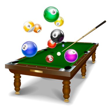 Bilardo masası, ön görünüm izole edilmiş beyaz arkaplan