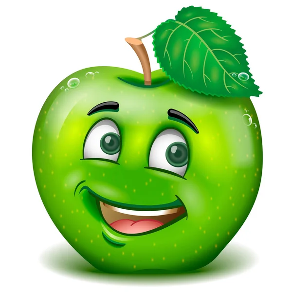 Cartoon Mascot Green Apple Smiling Illustration — Stock Vector