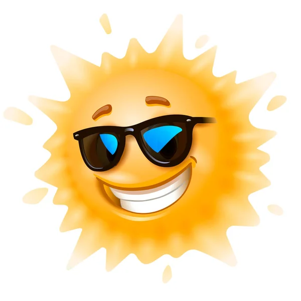 Cartoon Sonne Sonnenbrille Isoliert Auf Weißem Hintergrund — Stockvektor