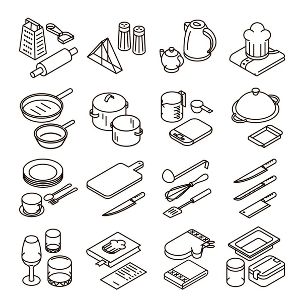 厨房用具图标集 物品行过渡向量图标 — 图库矢量图片