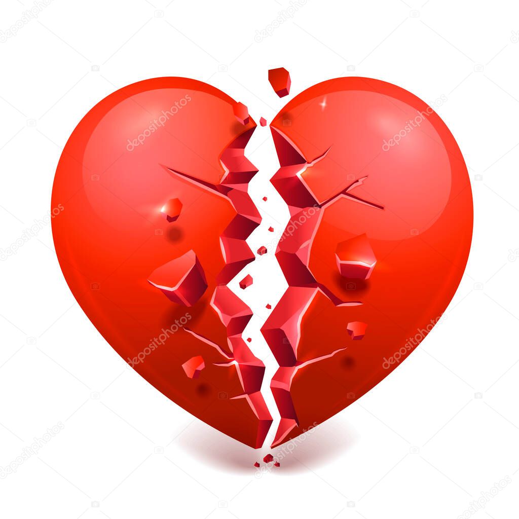 Red broken heart isolated on white, heartbreak vector icon for apps and websites