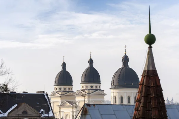 Unusual view of Lviv from top floor window — Stock Photo, Image