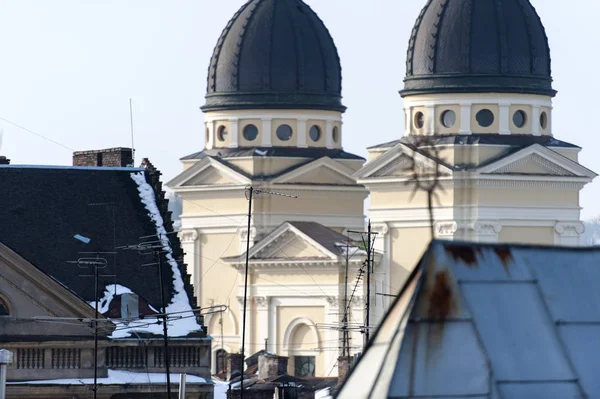 Unusual view of Lviv from top floor window — Stock Photo, Image