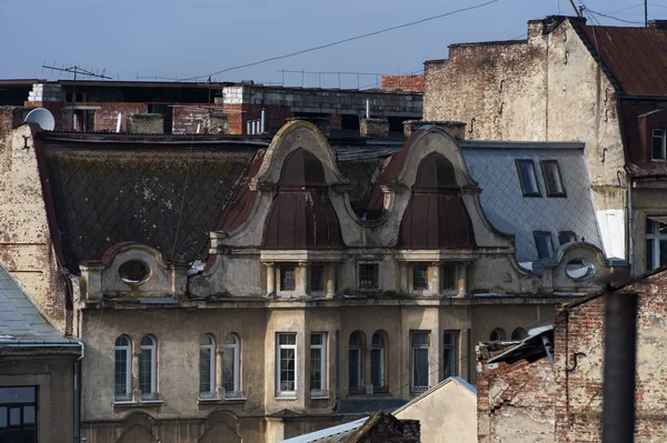 Unusual view of Lviv from top floor window — Stock Photo, Image