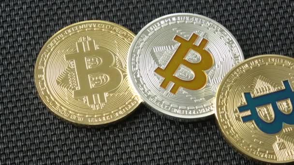 Bitcoin Crypto Valuta Gouden Bitcoin Btc Beetje Munt Bitcoin Munten — Stockvideo
