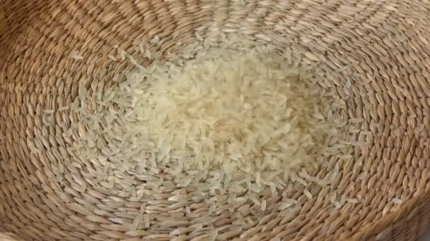 Riz Blanc Dans Panier Riz Alimentaire Biologique — Video