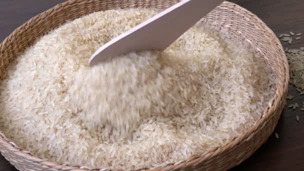 Arroz Branco Cesto Arroz Alimentício Orgânico — Vídeo de Stock