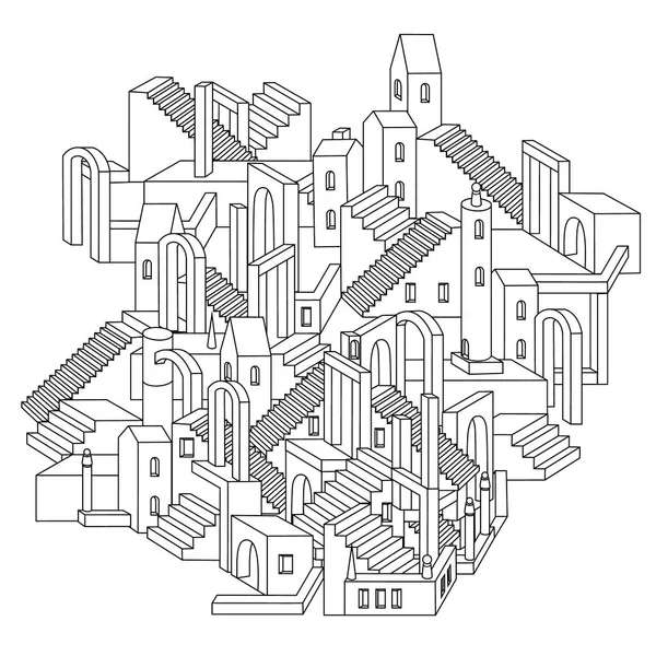 Vektorillustration zen konst. kontur city — Stock vektor