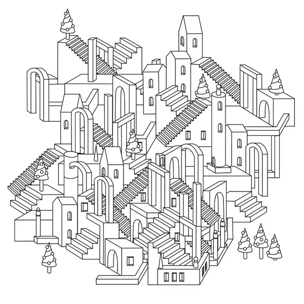 Векторна художня ілюстрація дзен. контурне місто — стоковий вектор