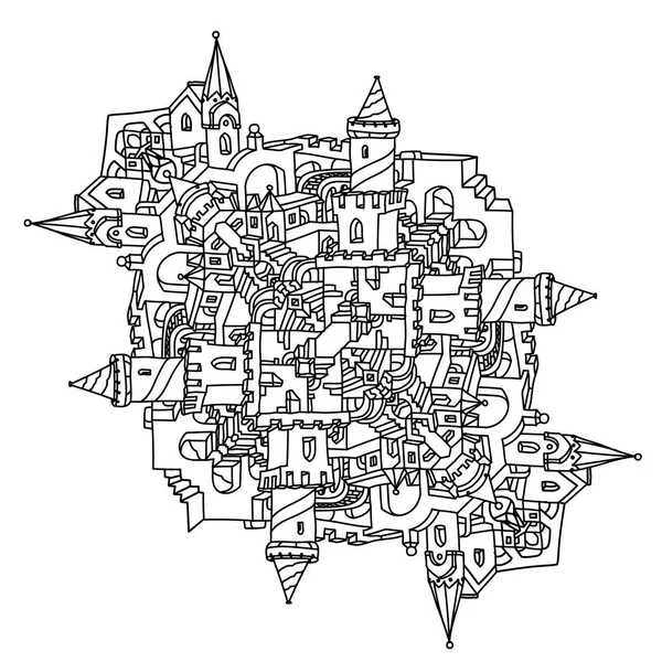 Векторна художня ілюстрація дзен. контурне місто — стоковий вектор