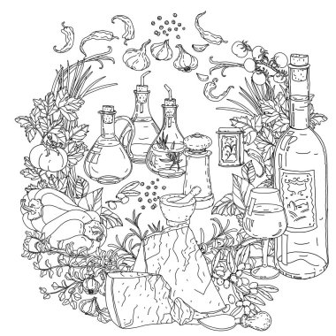 italian cuisine for coloring book clipart