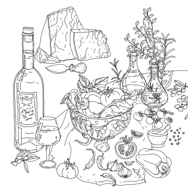 Cuisine italienne pour livre à colorier — Image vectorielle