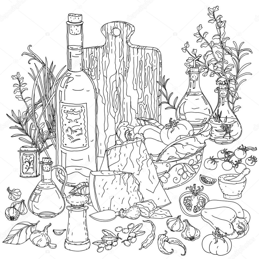 italian cuisine for coloring book