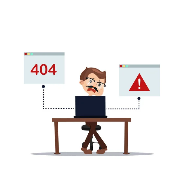 Error 404 personas de dibujos animados portátil frustrado — Vector de stock