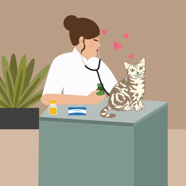 Médico gato veterinário enfermeira examinando — Vetor de Stock