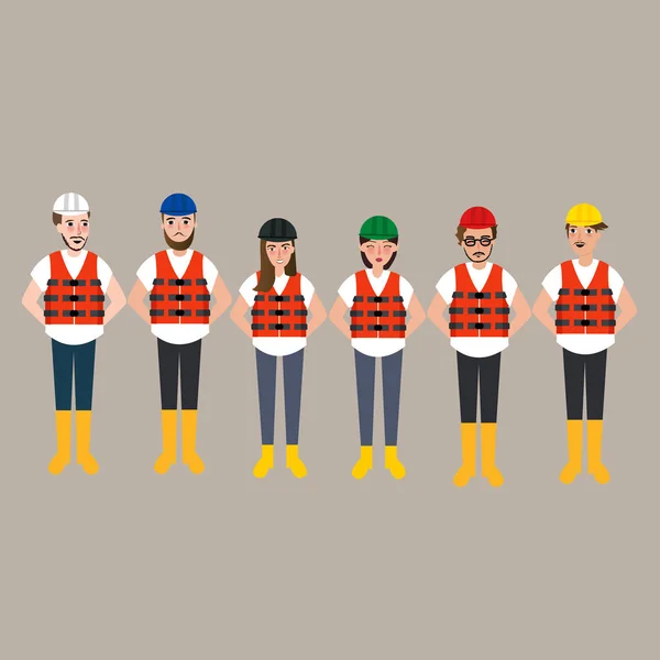 Η ομάδα του εργάτη οικοδομών φορώντας κράνος διαφορετικό χρώμα — Διανυσματικό Αρχείο