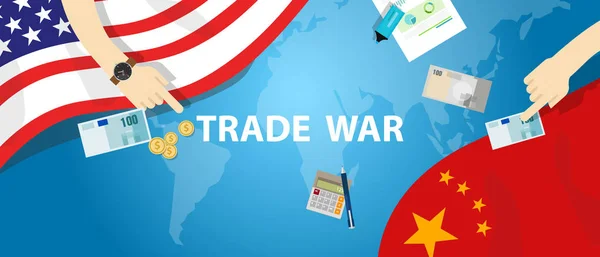 Comercio guerra América China comercio arancelario intercambio global internacional — Vector de stock