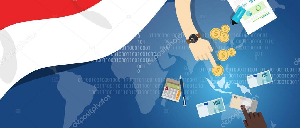 Indonesia economy business financial concept trading money market south east asia map with flag