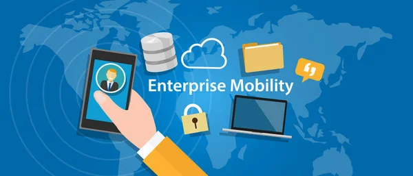Movilidad empresarial conectada en todas partes empresa trabajando en cualquier lugar móvil — Vector de stock