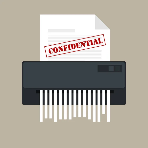 Papierschredder vertrauliche Ikone und privates Dokumentenbüro Informationsschutz — Stockvektor