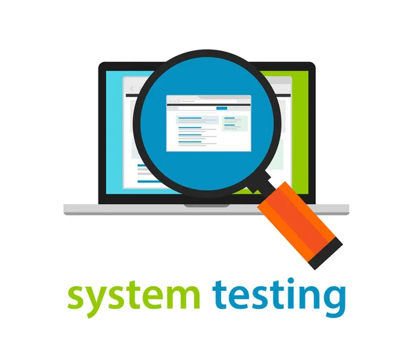 Systemtest programvara godkännande kvalitetssäkringsprocess kodning programmering ansökan recension — Stock vektor