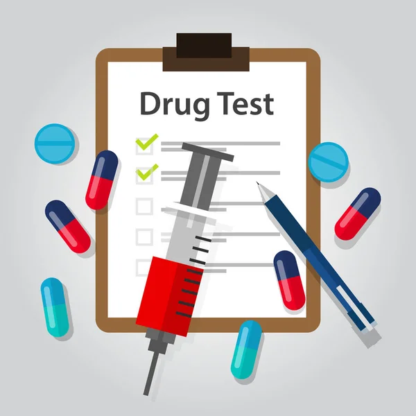 Φάρμακο δοκιμή ιατρικό έγγραφο έκθεση ilegal ναρκωτικό και εθισμός αποτέλεσμα εντοπισμού — Διανυσματικό Αρχείο
