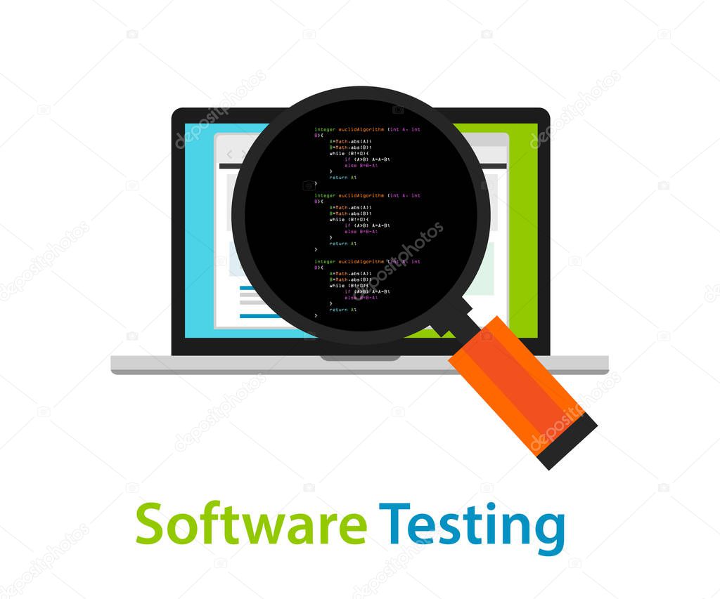 software testing looking closer close-up to the source code script to find bug