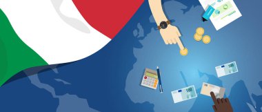 İtalya ekonomisi mali para ticaret konsept illüstrasyon bayrak harita ve para birimi ile finansal bankacılık bütçesinin