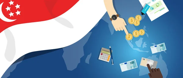 新加坡亚洲经济财政钱贸易的概念画的国旗地图与货币金融银行预算 — 图库矢量图片